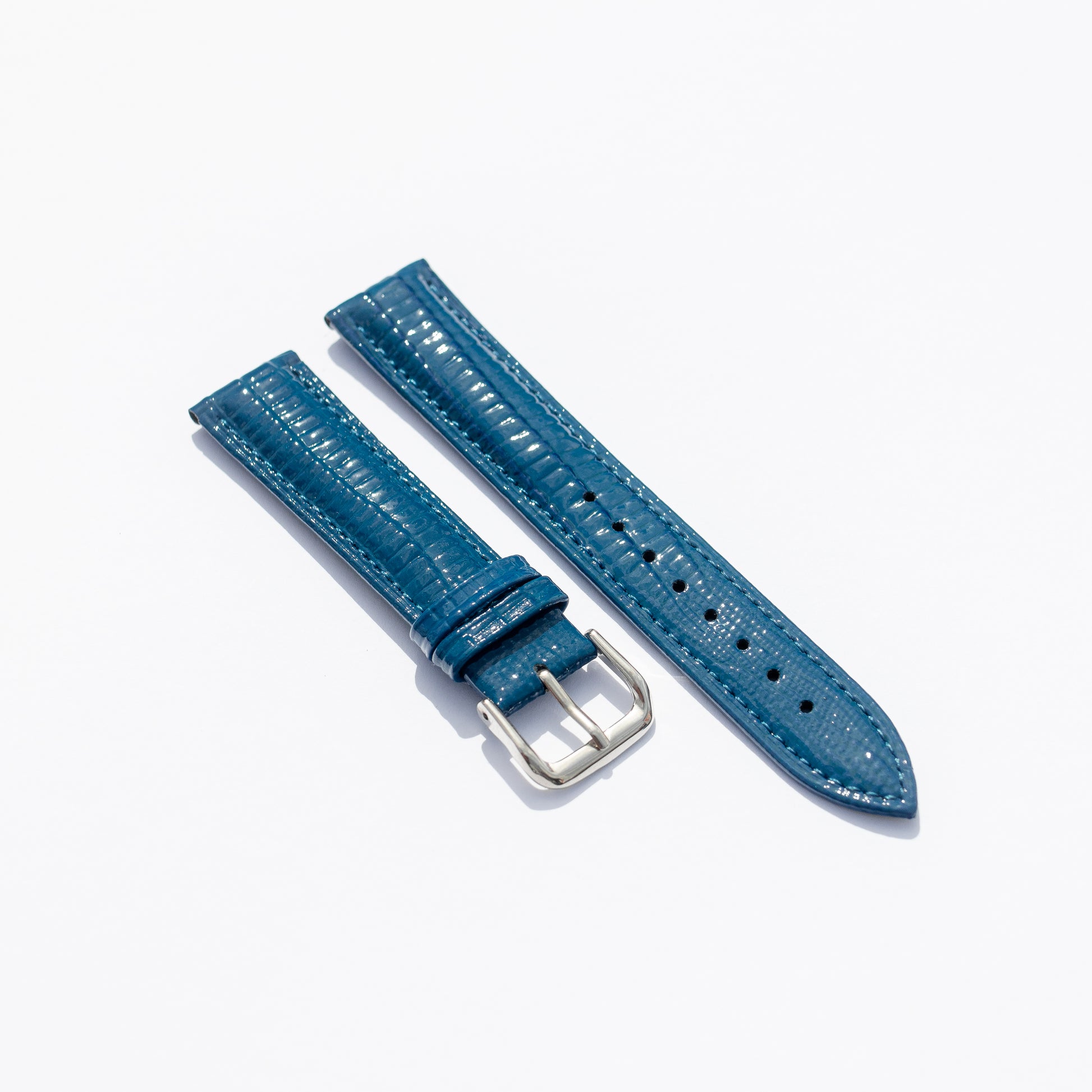 Blauw leren hagedissen-look horlogebandje