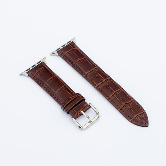 Donkerbruin leren Apple Watch croco-look horlogebandje