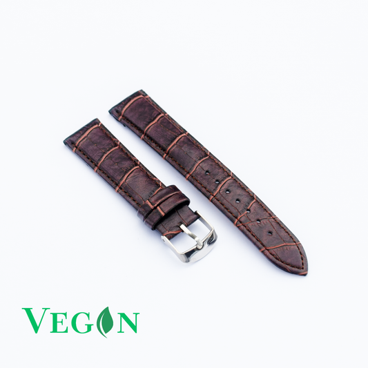 Donkerbruin veganistisch leren croco-look horlogebandje