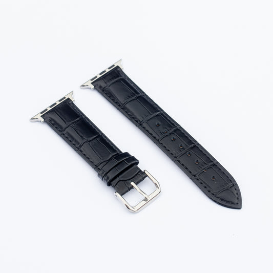 Zwart leren Apple Watch croco-look horlogebandje