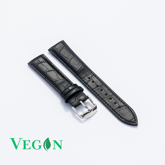 Zwart veganistisch leren croco-look horlogebandje